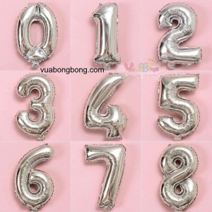 Bong bóng số bạc silver nilon nhôm 16 inch 40 CM